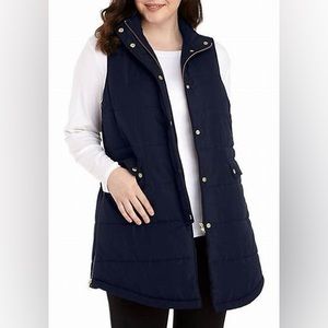 Crown and Ivy Navy Long Puffer Vest, size M